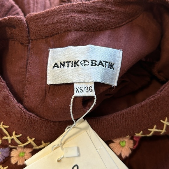 Antik Batik Top Line Embroidered Blouse Brown Hand Stitched Anthro Sz XS NEW - Picture 11 of 16